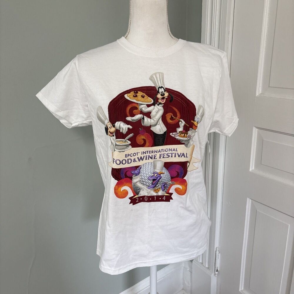 Disney Epcot International Food And Wine Festival 2014 White T-shirt Medium - Picture 1 of 7